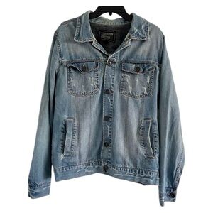 21 MEN LA Men’s Blue Denim Distressed Jean Button Up 100% Cotton‎ Jacket-Size L